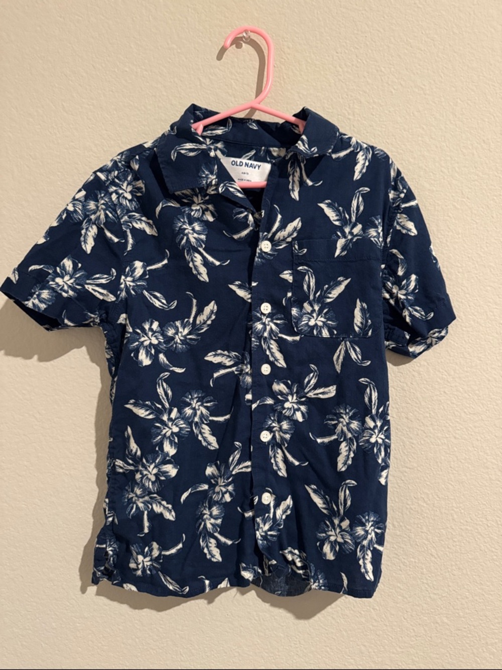 Old Navy Navy Blue Floral Short-Sleeve Button-Down for Kids